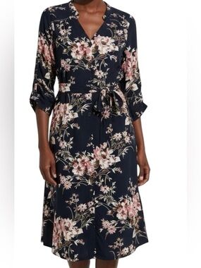 41 Hawthorn Shirt Dress Novelty Floral Tie-Waist Midi Feminine Spring Womans M
